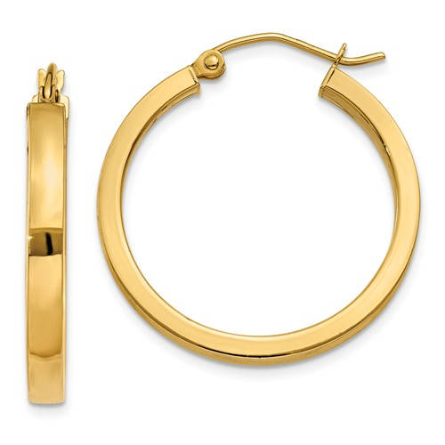 14k yellow gold square tube round hoop earrings 24mm x 3mm