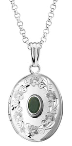 Sterling Silver Genuine Emerald Oval Locket Necklace May Birthstone Personalized Engraved Monogram
