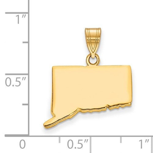 14K Gold or Sterling Silver Connecticut CT State Map Pendant Charm Personalized Monogram