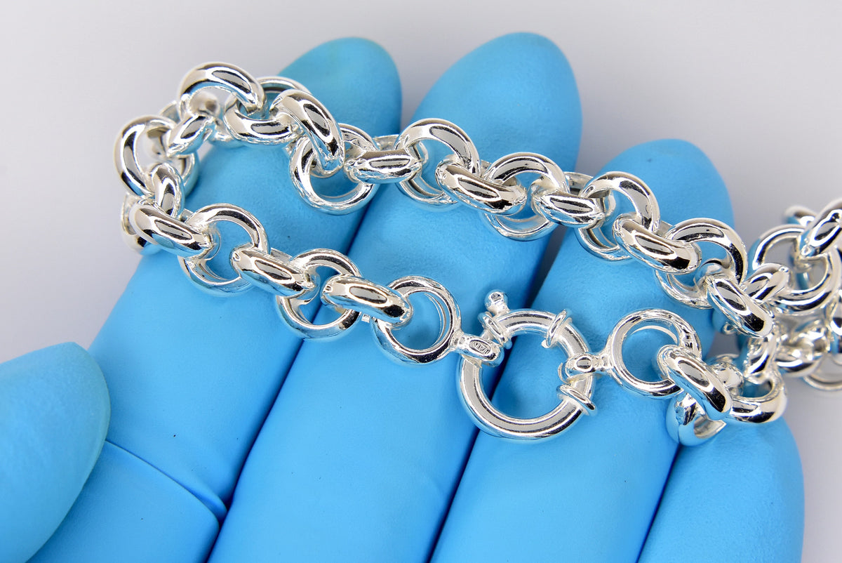 sterling silver 8mm fancy link rolo bracelet chain spring ring clasp 8 inches