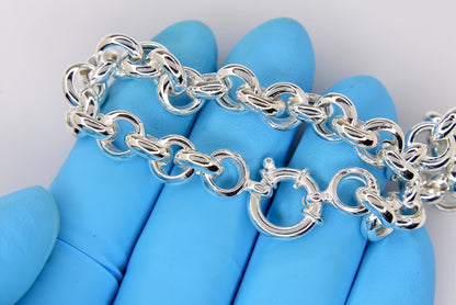 sterling silver 8mm fancy link rolo bracelet chain spring ring clasp 8 inches