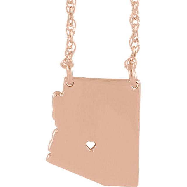 14k gold 10k gold silver arizona state map necklace heart personalized city