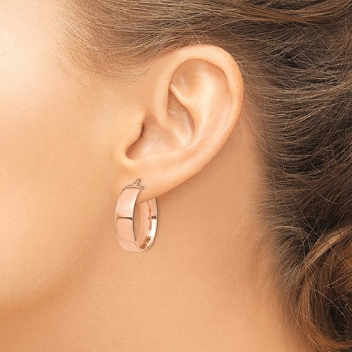 14k rose gold round square tube hoop earrings 24mm x 7mm