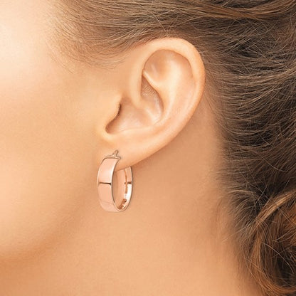 14k rose gold round square tube hoop earrings 24mm x 7mm
