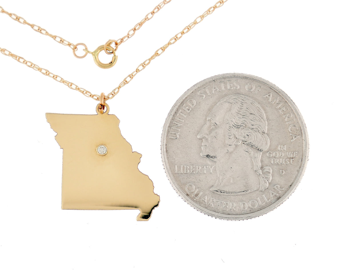 14k 10k yellow rose white gold diamond silver missouri mo state map personalized city necklace