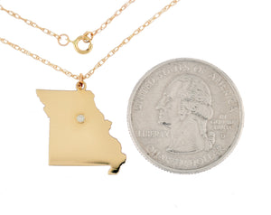 14k 10k Yellow Rose White Gold Diamond Silver Missouri MO State Map Personalized City Necklace