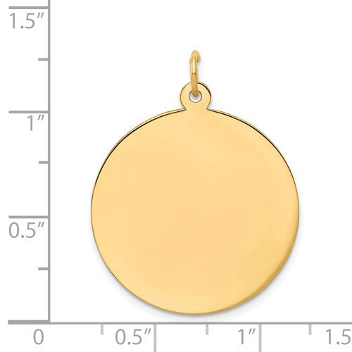 14K Yellow Gold 25mm Round Disc Pendant Charm Letter Initial Engraved Personalized Monogram