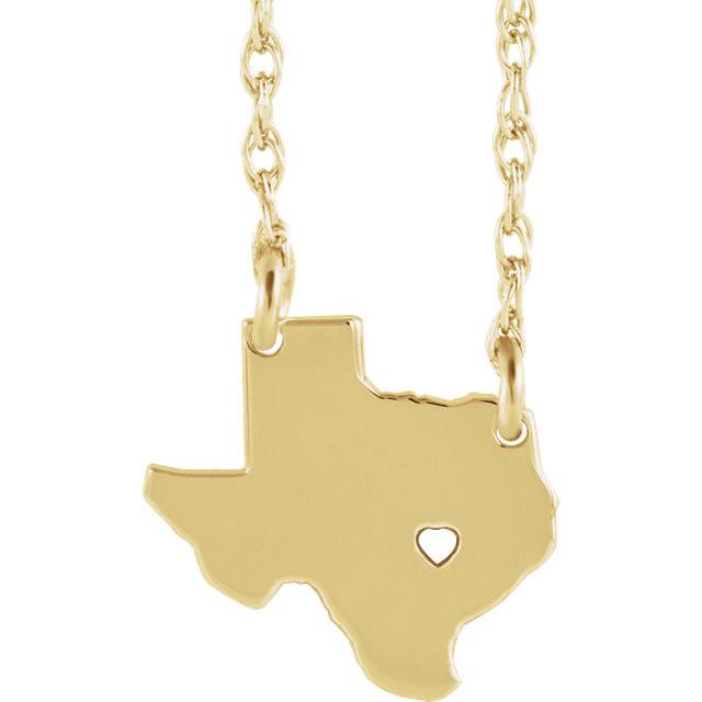 14k gold 10k gold silver texas tx state map necklace heart personalized city