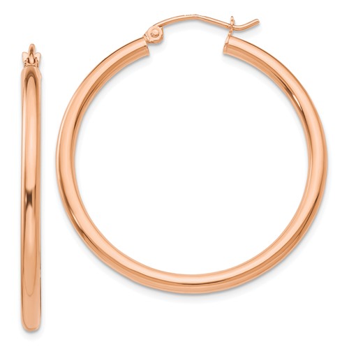 14K Rose Gold Classic Round Hoop Earrings 34mm x 2.5mm