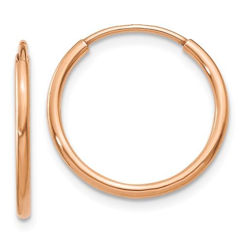 14k rose gold classic endless round hoop earrings 15mm x 1.25mm