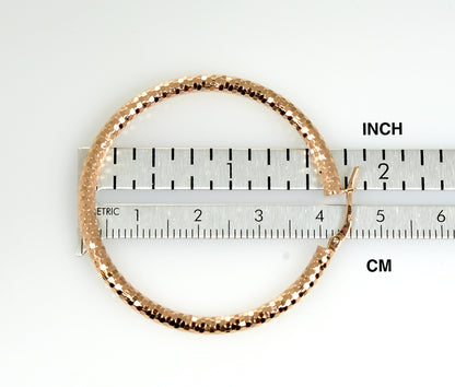 14k rose gold diamond cut round hoop earrings 43mm x 3mm