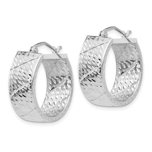 14k white gold diamond cut modern contemporary round hoop earrings
