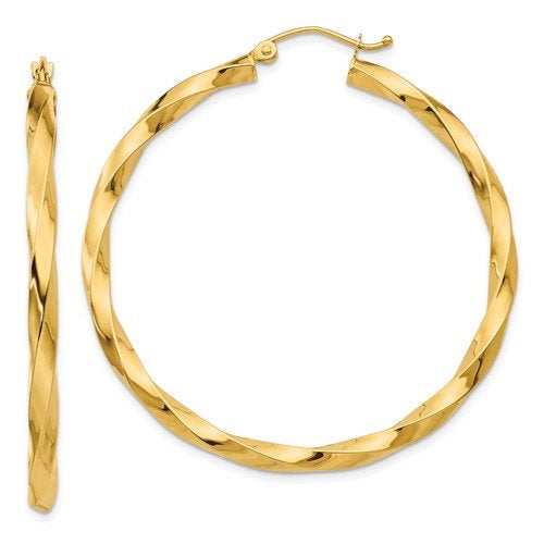 14k yellow gold twisted modern classic round hoop earrings 45mm x 3mm