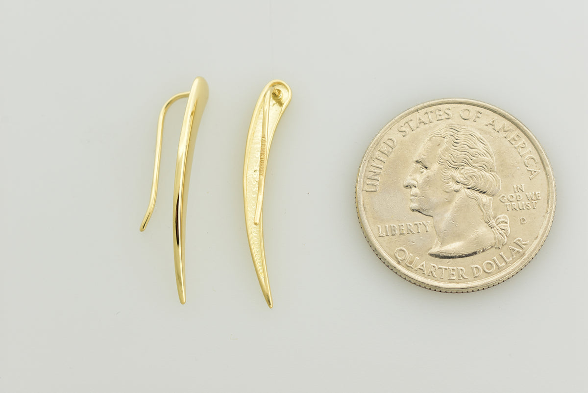 14k yellow gold geometric geo style fancy pointed ear climber earrings