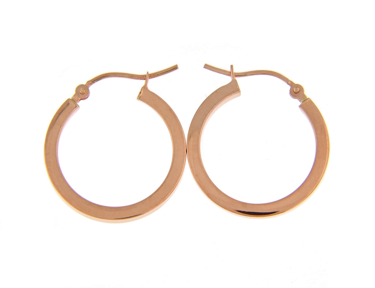 14k rose gold classic square tube round hoop earrings 20mm x 2mm