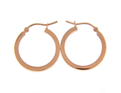 14k rose gold classic square tube round hoop earrings 20mm x 2mm