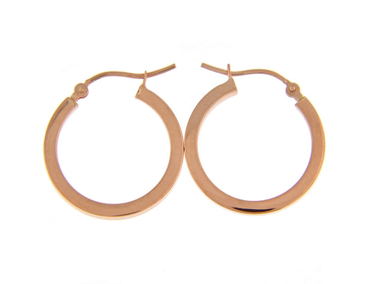 14k rose gold classic square tube round hoop earrings 20mm x 2mm