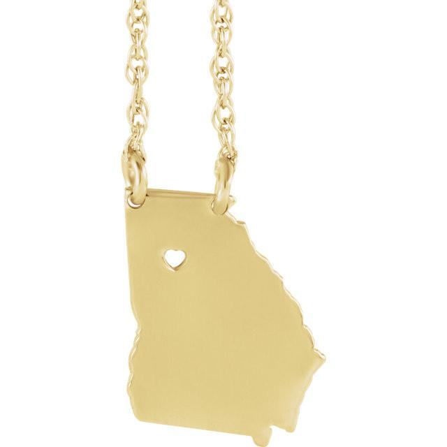 14k gold 10k gold silver georgia state map necklace heart personalized city