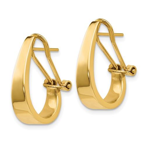 14k Yellow Gold J Hoop Tapered Omega Back Click In Earrings