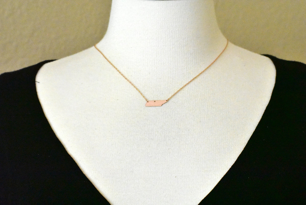 14k gold 10k gold silver tennessee tn state map necklace heart personalized city