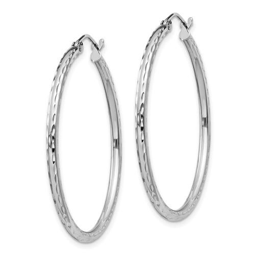 sterling silver rhodium plated diamond cut classic round hoop earrings 35mm x 2mm