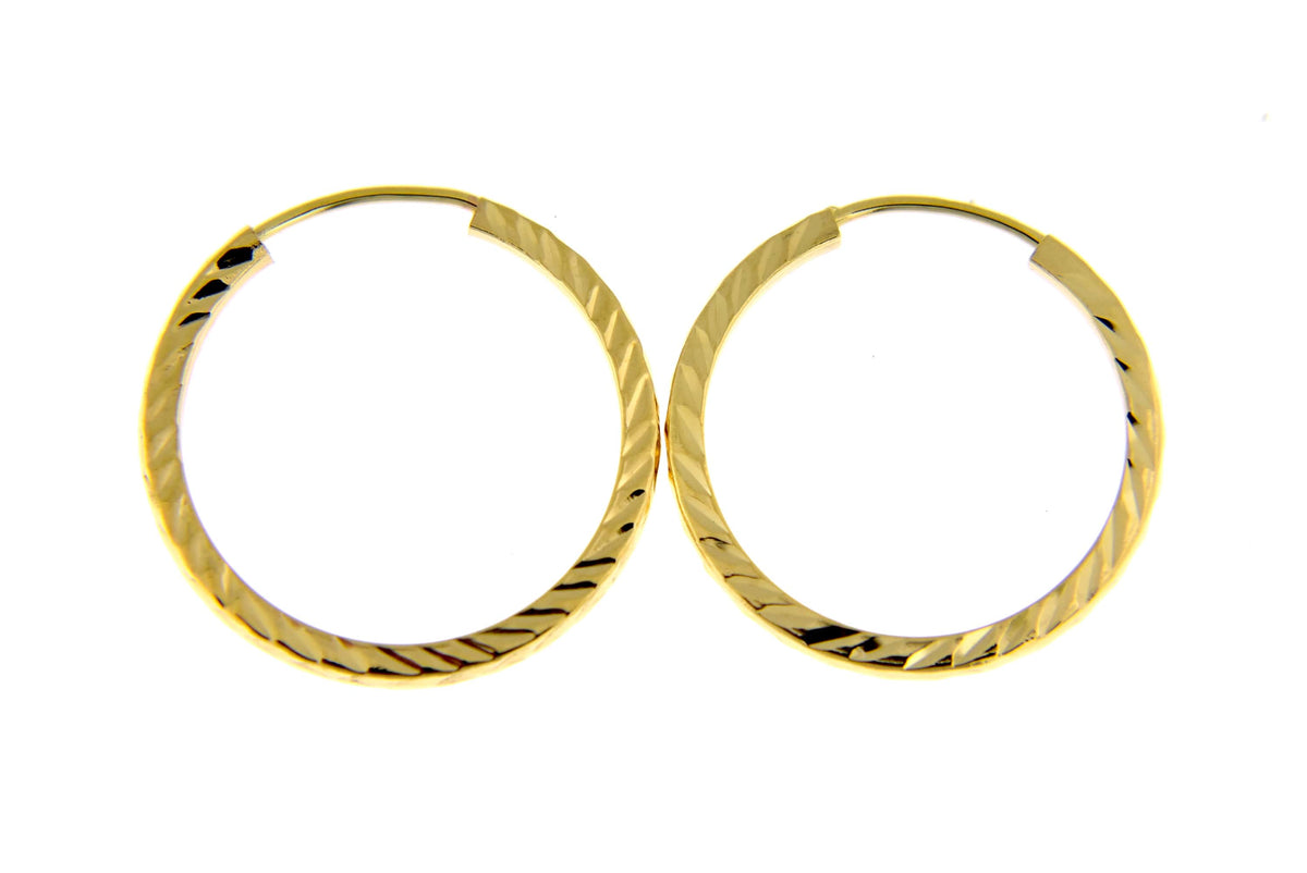 14k yellow gold diamond cut square tube round endless hoop earrings 20mm x 1.35mm