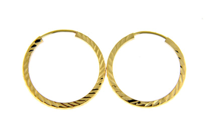 14k yellow gold diamond cut square tube round endless hoop earrings 20mm x 1.35mm