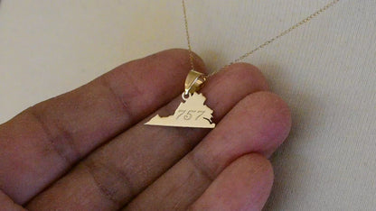 14K Gold or Sterling Silver Virginia VA State Map Pendant Charm Personalized Monogram