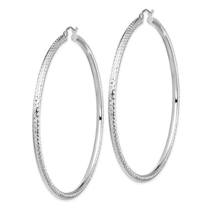14k white gold 2.83 inch diameter extra large giant gigantic diamond cut round classic hoop earrings  lightweight 72mm x 3mm