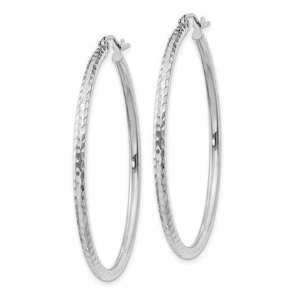 14k white gold diamond cut round hoop earrings 39mm x 2mm