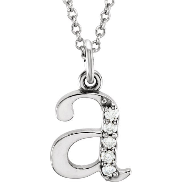 14k yellow rose white gold .025 ctw diamond tiny petite lowercase letter a initial alphabet pendant charm necklace