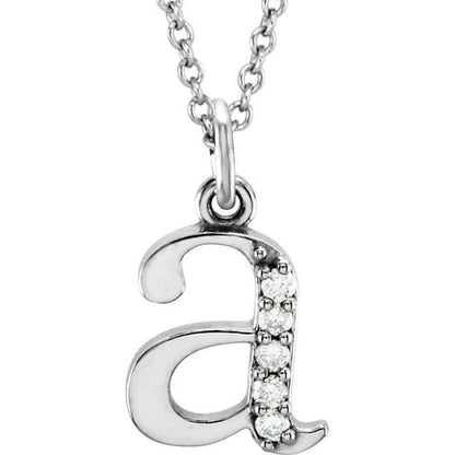 14k yellow rose white gold .025 ctw diamond tiny petite lowercase letter a initial alphabet pendant charm necklace