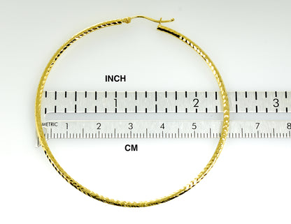 14k yellow gold diamond cut classic round hoop earrings 60mm x 2mm