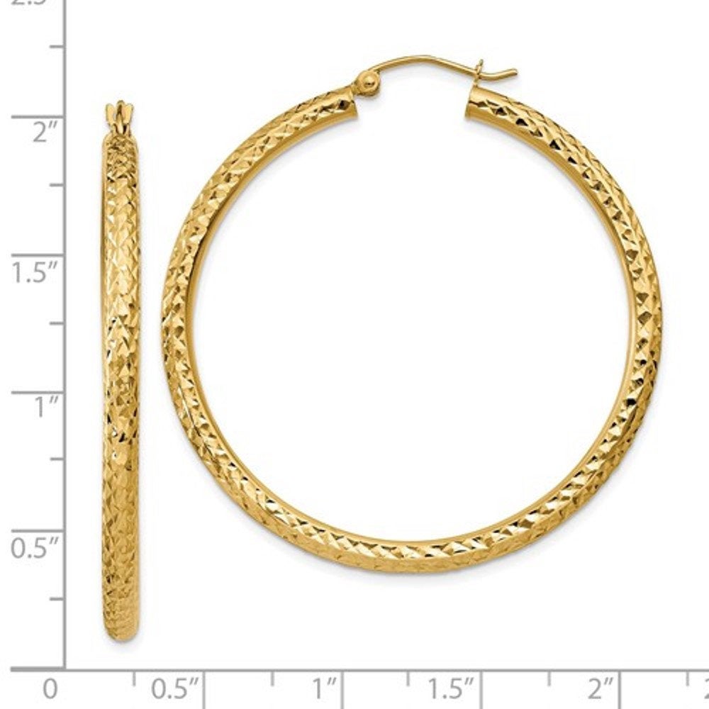 14K Yellow Gold Diamond Cut Classic Round Hoop Earrings 45mm x 3mm
