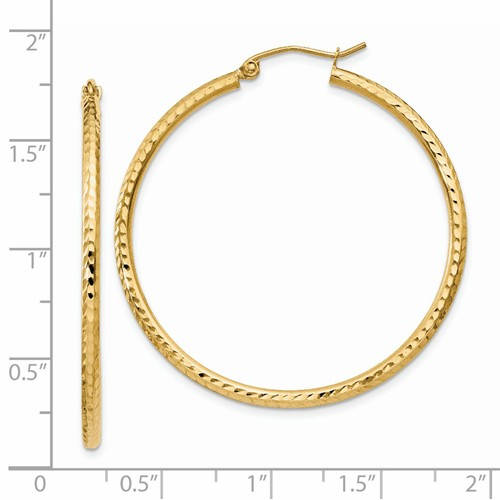 14k yellow gold diamond cut classic round hoop earrings 40mm x 2mm