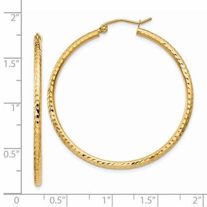 14k yellow gold diamond cut classic round hoop earrings 40mm x 2mm