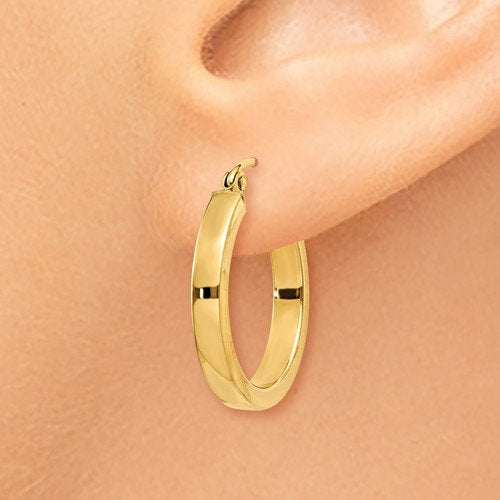 14k yellow gold square tube round hoop earrings 19mm x 3mm