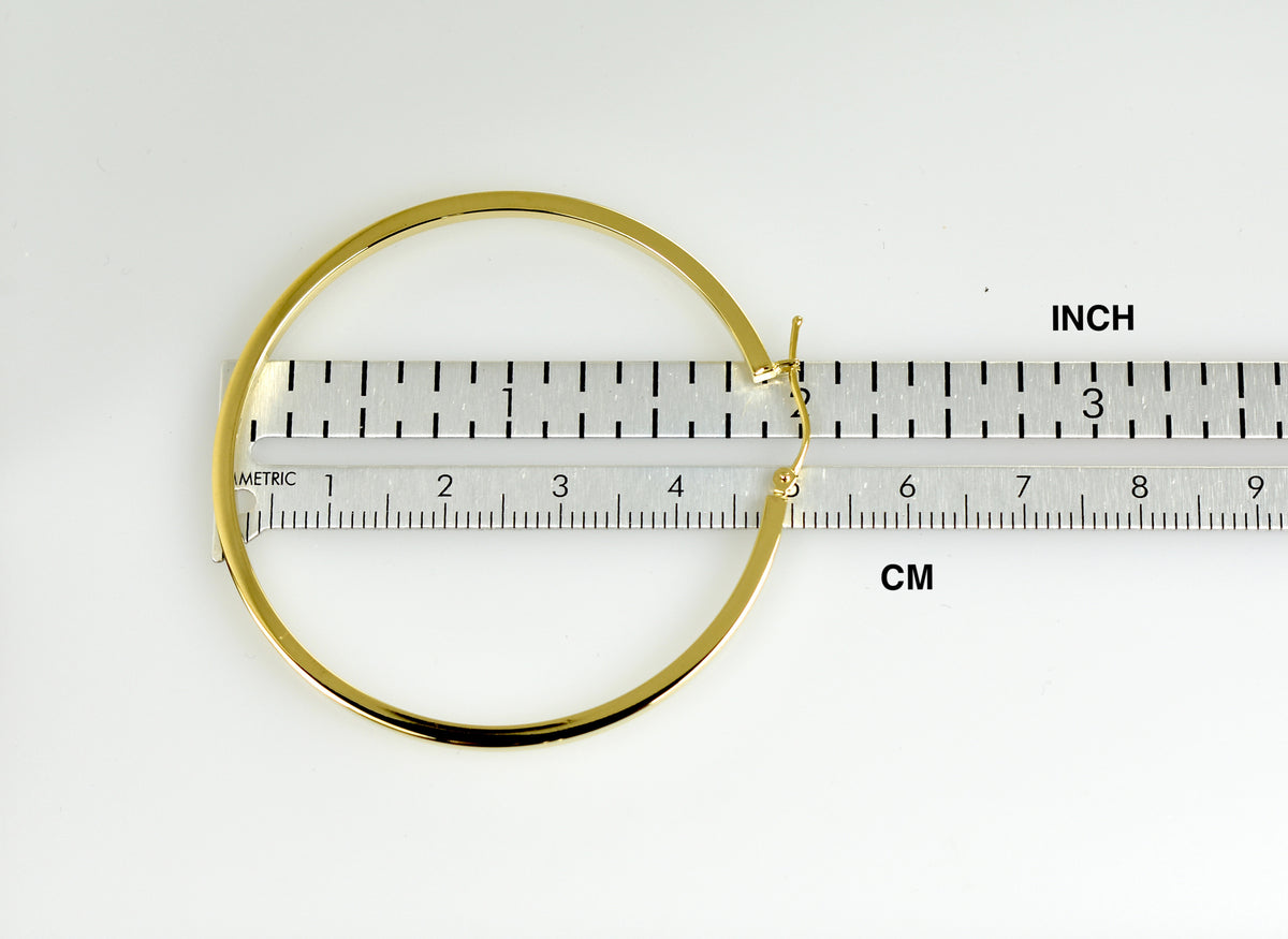 14k yellow gold square tube round hoop earrings 50mm x 2mm