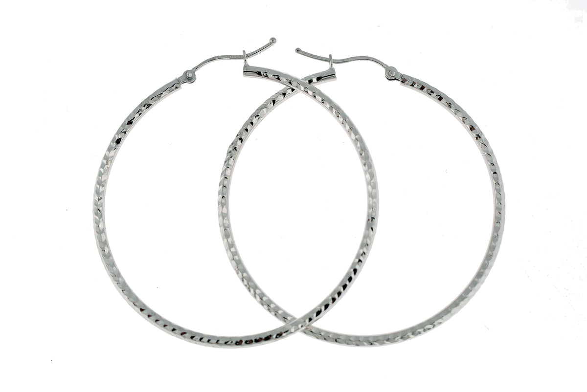 14k white gold diamond cut round hoop earrings 44mm x 2mm