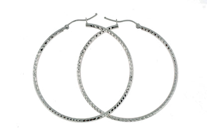 14k white gold diamond cut round hoop earrings 44mm x 2mm