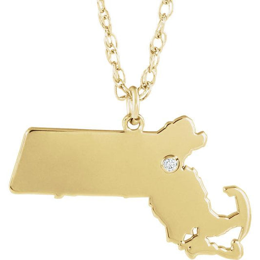 14k 10k yellow rose white gold diamond silver massachusetts ma state map personalized city necklace