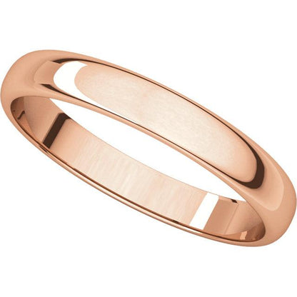 14k rose gold 3mm wedding anniversary promise ring band half round light