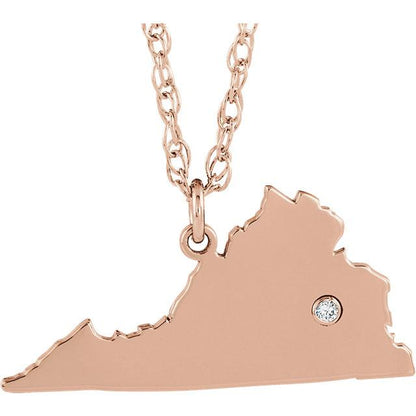 14k 10k yellow rose white gold diamond silver virginia va state map personalized city necklace