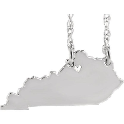 14k gold 10k gold silver kentucky state map necklace heart personalized city