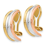 將圖片載入圖庫檢視器 14K Yellow Rose White Gold Tri Color Non Pierced Clip On J Hoop Huggie Earrings
