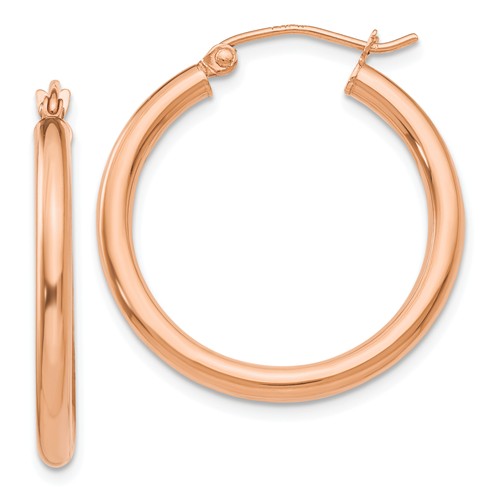 14K Rose Gold Classic Round Hoop Earrings 25mm x 2.5mm