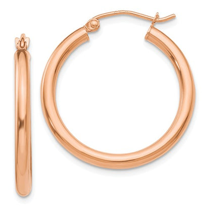 14k rose gold classic round hoop earrings 25mm x 2.5mm