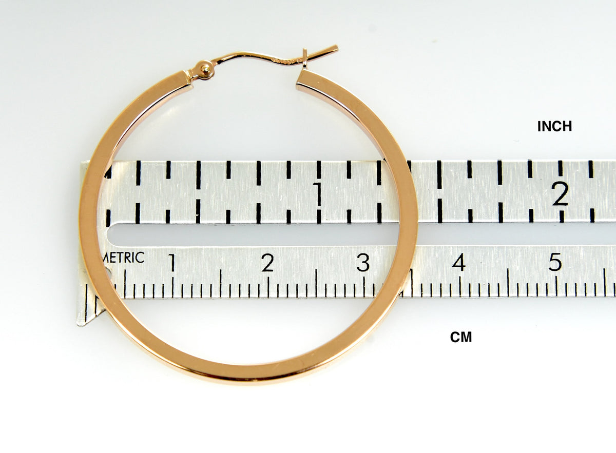 14k rose gold classic square tube round hoop earrings 35mm x 2mm