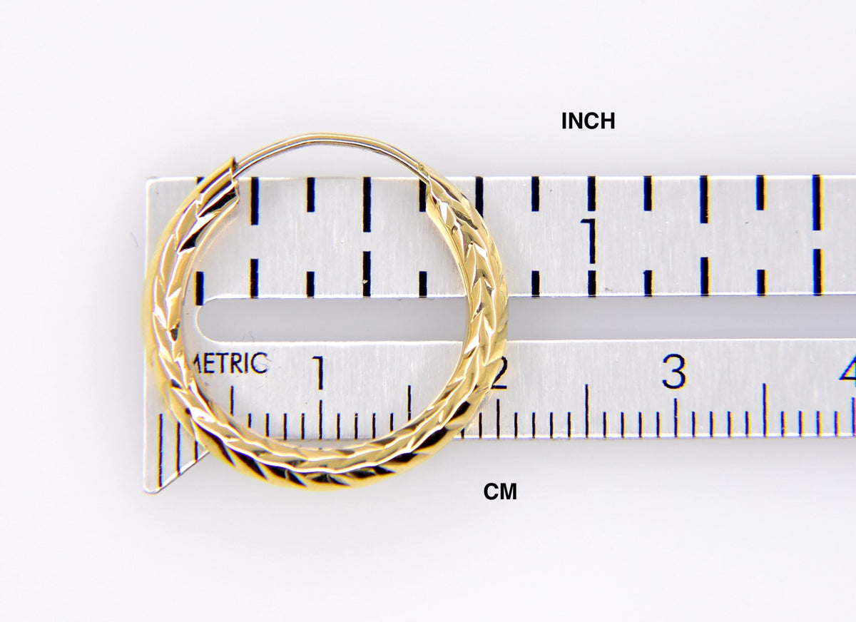 14k yellow gold diamond cut classic endless hoop earrings 18mm x 3mm