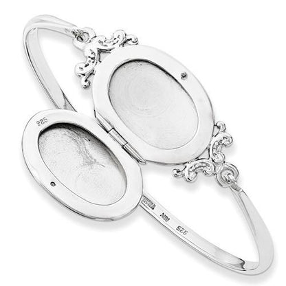 sterling silver oval locket bangle bracelet custom engraved personalized monogram